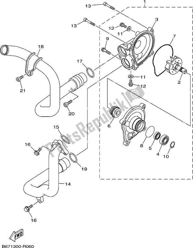 All parts for the Water Pump of the Yamaha MT 10 Aspm MTN 1000 DM 2021