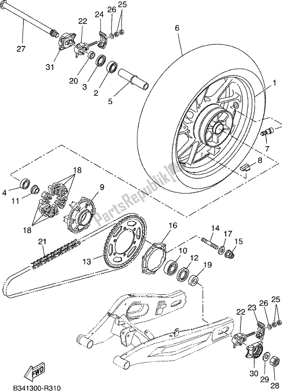 Wszystkie części do Tylne Ko? O Yamaha MTM 660 2019