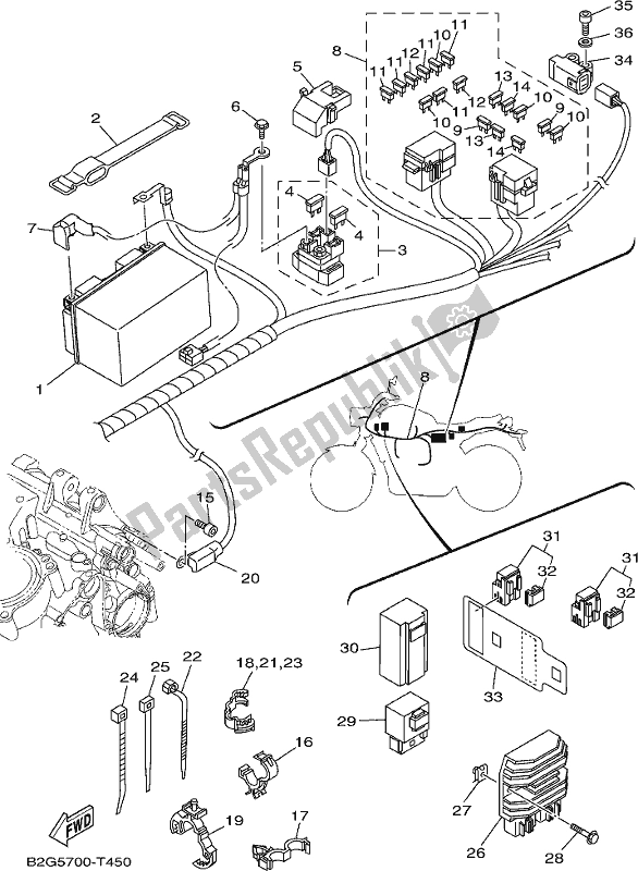 Alle onderdelen voor de Elektrisch 1 van de Yamaha MTM 660 XSR 700 2019