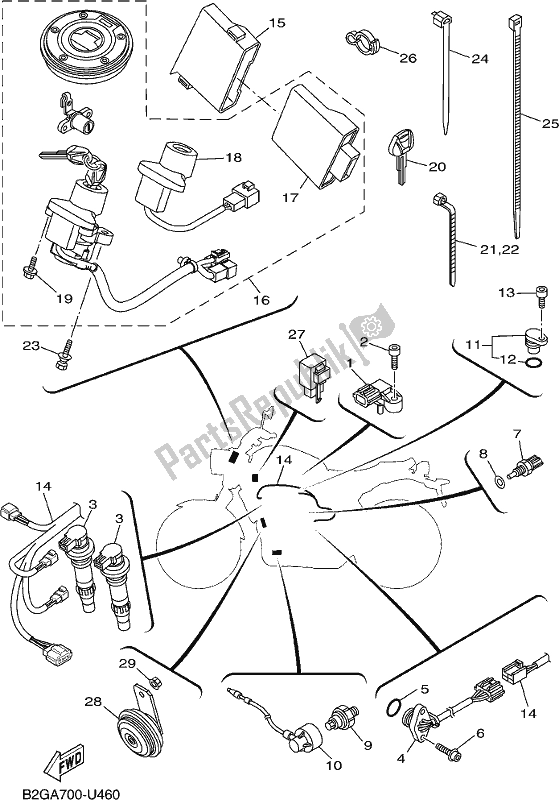 Wszystkie części do Elektryczny 2 Yamaha MTM 660 XSR 700 2019