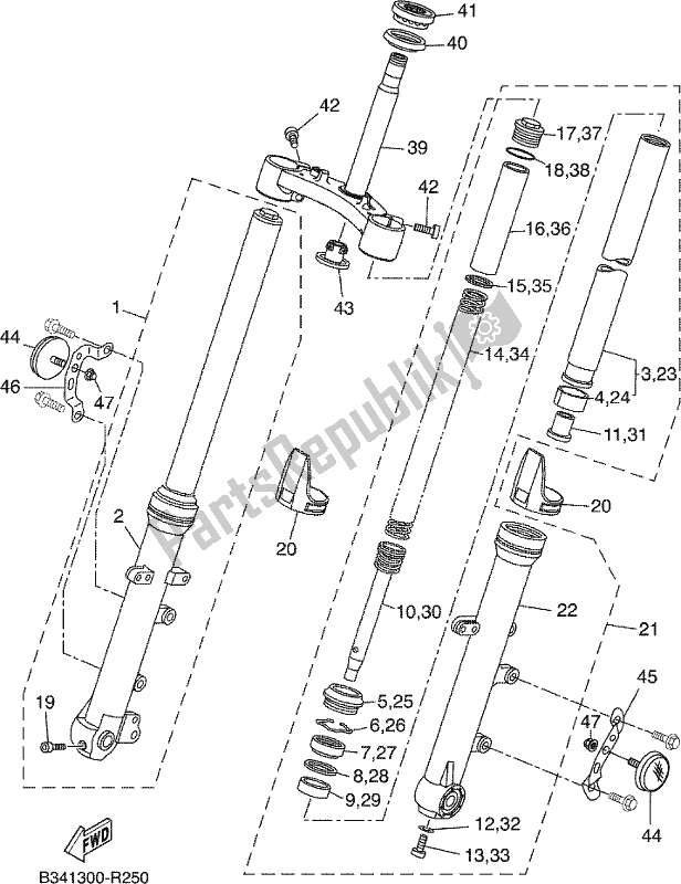 All parts for the Front Fork of the Yamaha MTM 660 XSR 700 2019