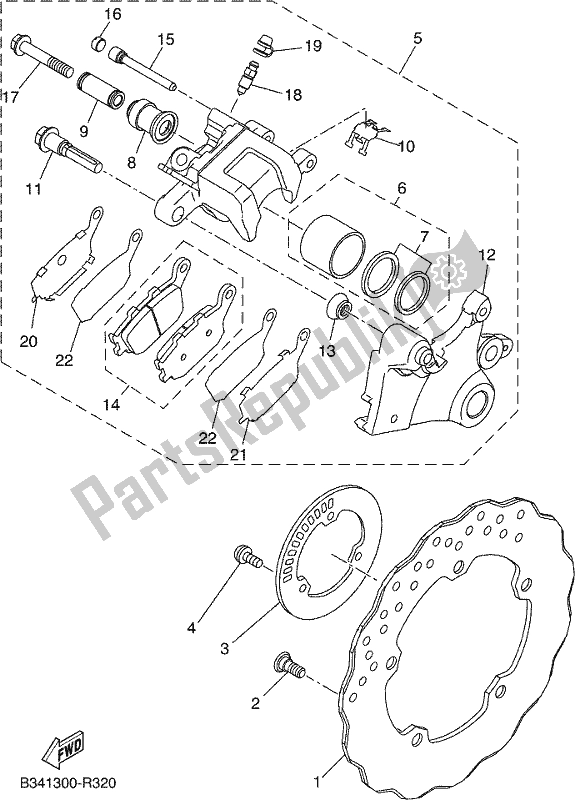 Alle onderdelen voor de Achter Remklauw van de Yamaha MTM 660 XSR 700 2019