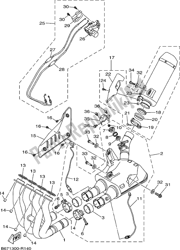 All parts for the Exhaust of the Yamaha MTN 1000 2019