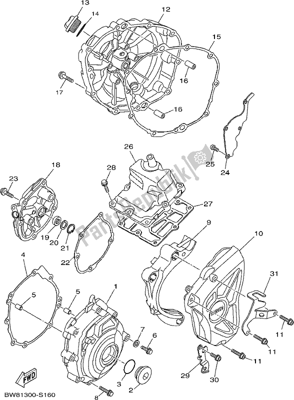 All parts for the Crankcase Cover 1 of the Yamaha MTN 1000D MT 10 2019