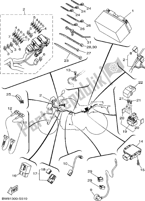 All parts for the Electrical 2 of the Yamaha MTN 1000D MT 10 2019