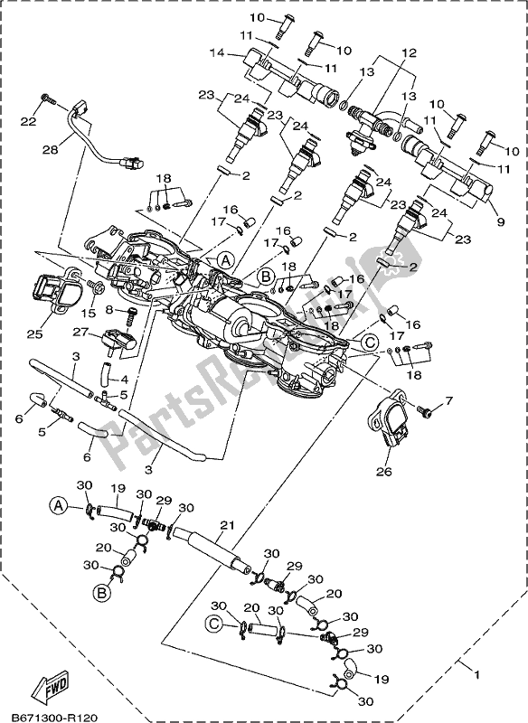 All parts for the Intake 2 of the Yamaha MTN 1000D MT 10 2019