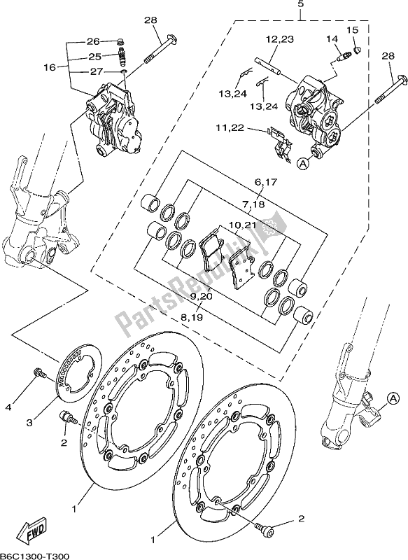 All parts for the Front Brake Caliper of the Yamaha MTN 850D MT 09 2019