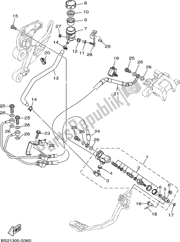 All parts for the Rear Master Cylinder of the Yamaha MTN 850D MT 09 2019