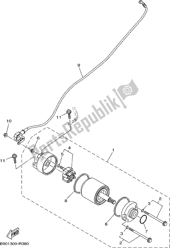 All parts for the Starting Motor of the Yamaha MTN 850D MT 09 2019