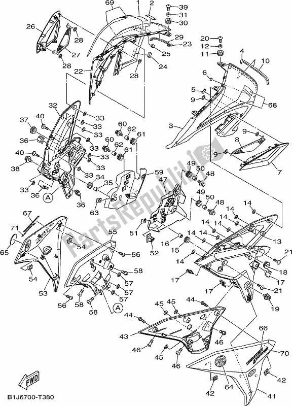 All parts for the Cowling of the Yamaha MTT 09 DK Tracer 900 2018