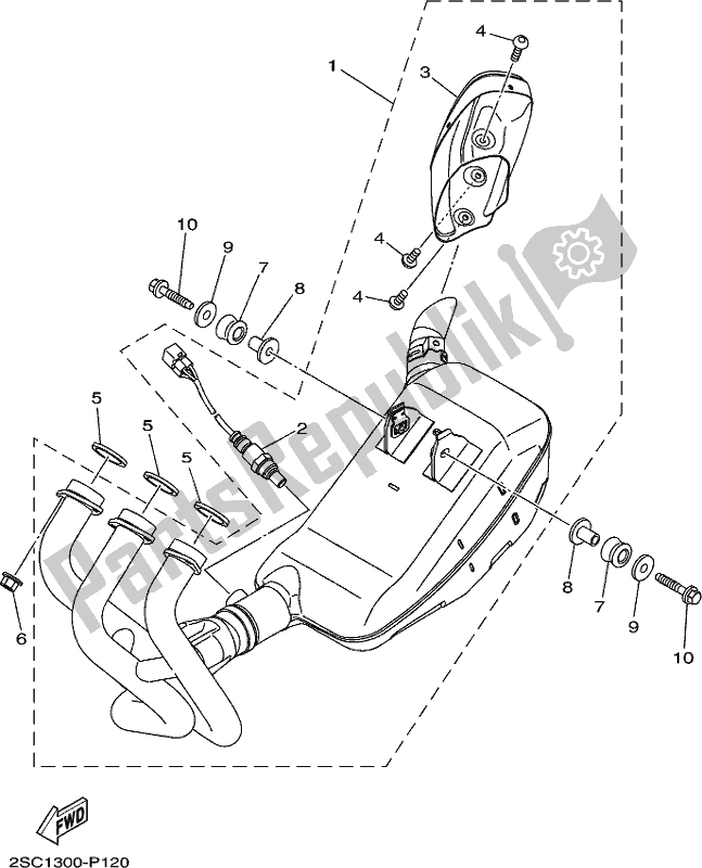 All parts for the Exhaust of the Yamaha MTT 09 DK Tracer 900 2018