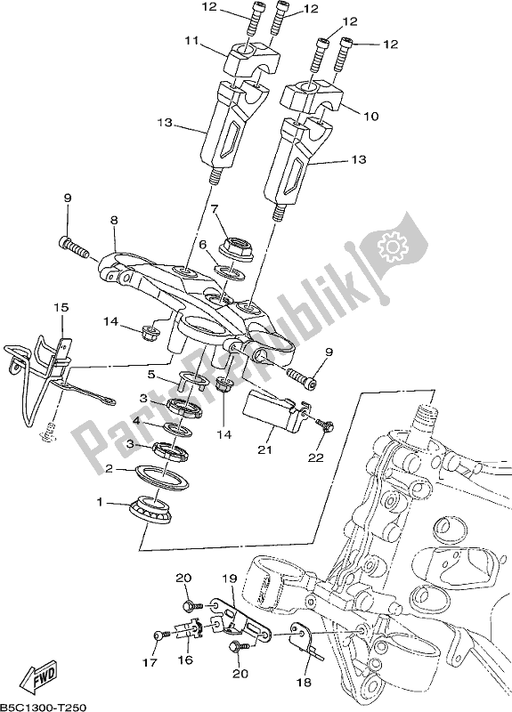 All parts for the Steering of the Yamaha MTT 09 DK Tracer 900 2018