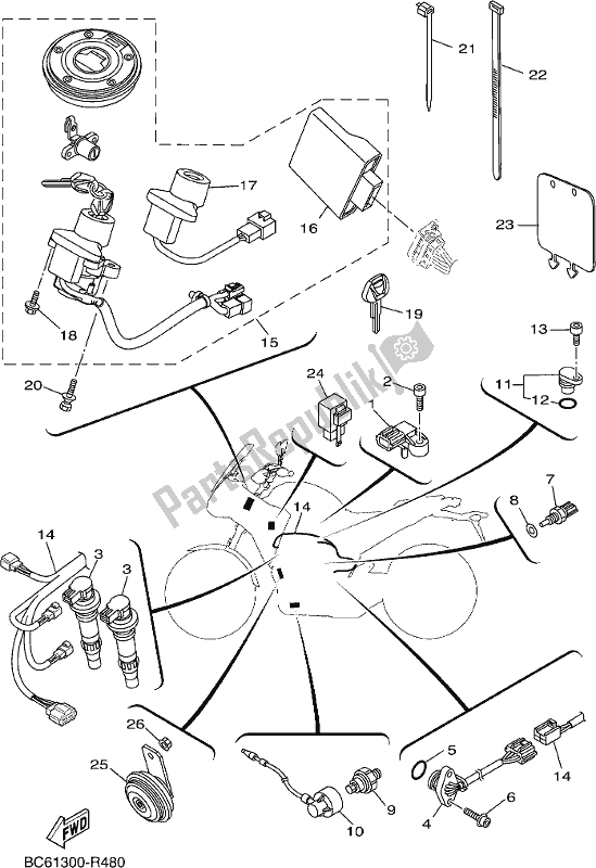 All parts for the Electrical 2 of the Yamaha MTT 660 LA 2017 All parts for the Electrical 2 of the Yamaha MTT 660 LA 2017