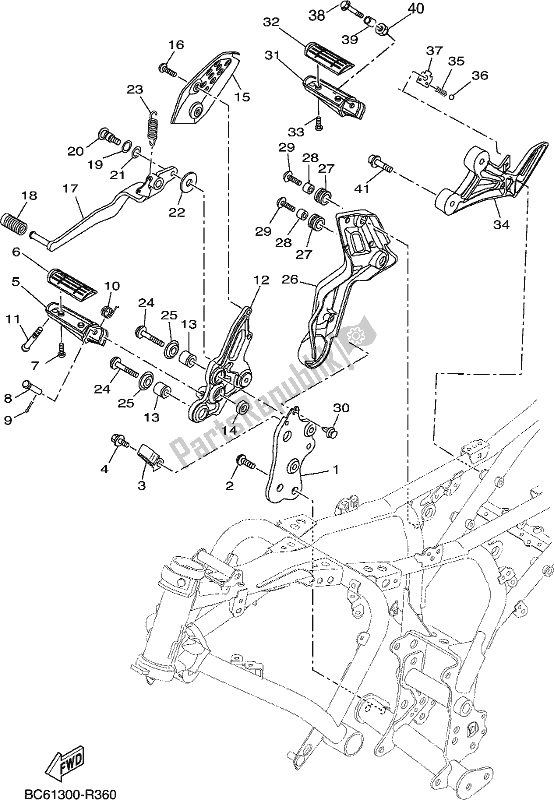 All parts for the Stand & Footrest 2 of the Yamaha MTT 660 LA 2017