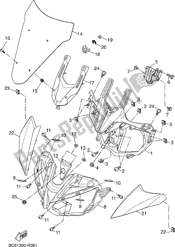 All parts for the Cowling 1 of the Yamaha MTT 660 LA Tracer 900 2017