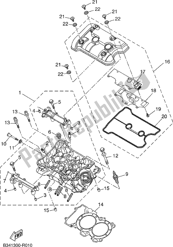 All parts for the Cylinder Head of the Yamaha MTT 660 LA Tracer 900 2017