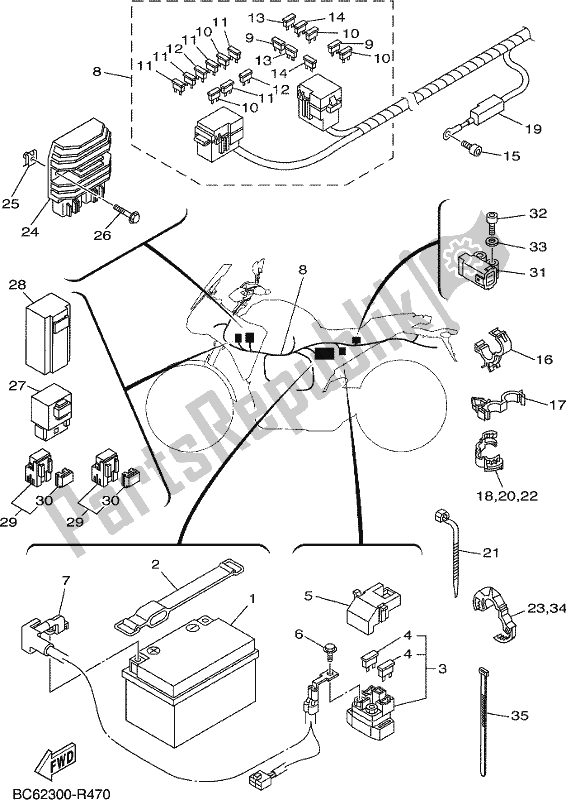 All parts for the Electrical 1 of the Yamaha MTT 660 LA Tracer 900 2017