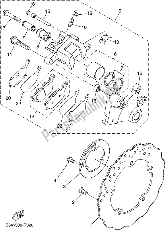 All parts for the Rear Brake Caliper of the Yamaha MTT 660 LA Tracer 900 2017