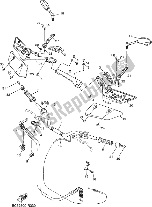 All parts for the Steering Handle & Cable of the Yamaha MTT 660 LA Tracer 900 2017