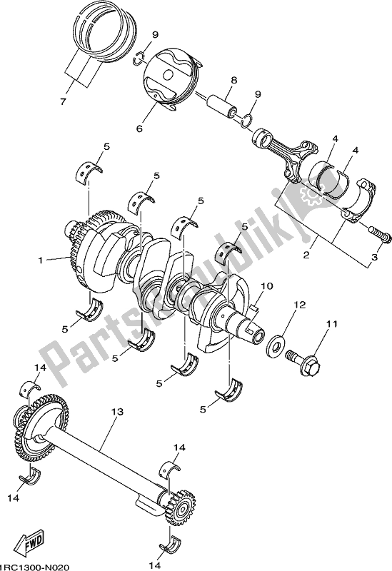 All parts for the Crankshaft & Piston of the Yamaha MTT 850 2019