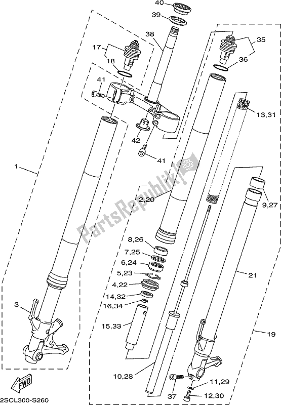 All parts for the Front Fork of the Yamaha MTT 850 2019