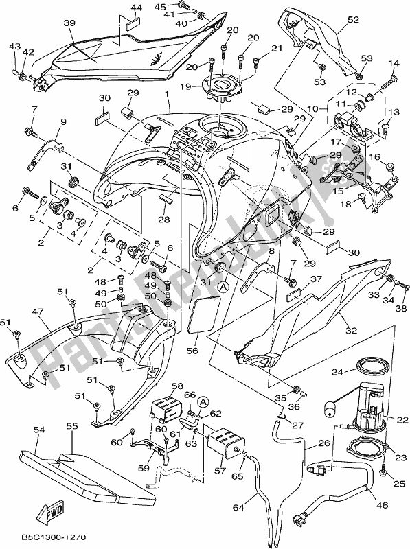 All parts for the Fuel Tank of the Yamaha MTT 850 2019