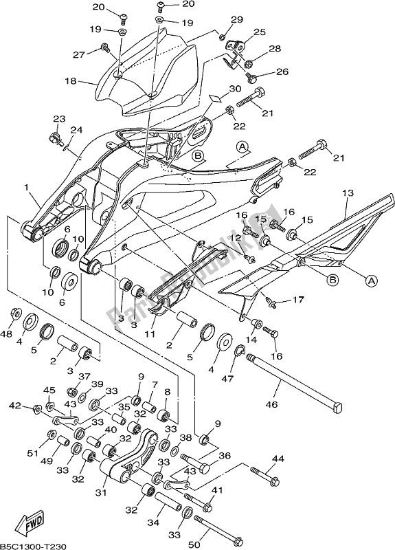 Alle onderdelen voor de Achterste Arm van de Yamaha MTT 850 2019