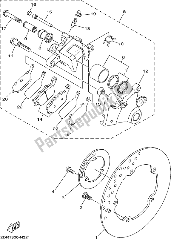 All parts for the Rear Brake Caliper of the Yamaha MTT 850 2019