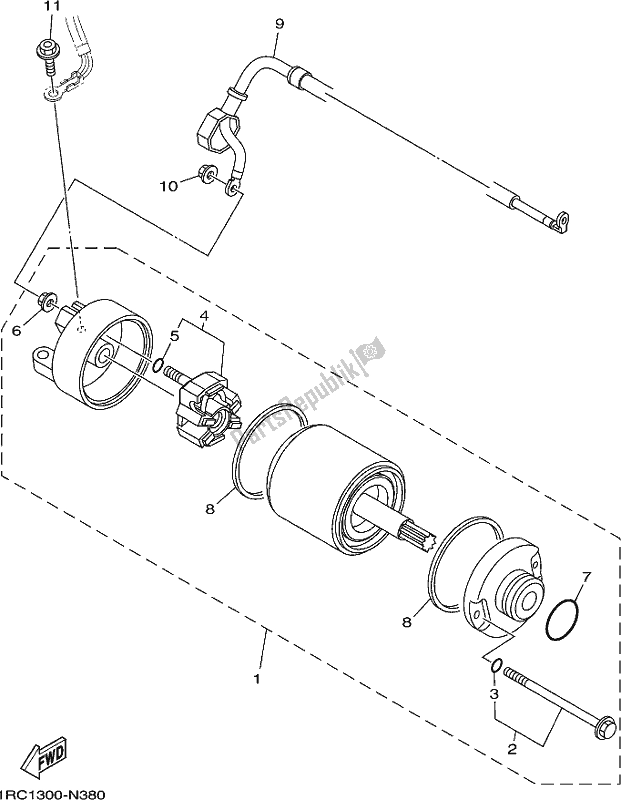 All parts for the Starting Motor of the Yamaha MTT 850 2019