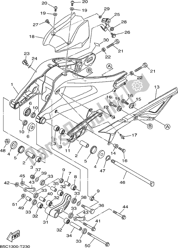 All parts for the Rear Arm of the Yamaha MTT 850D 2019