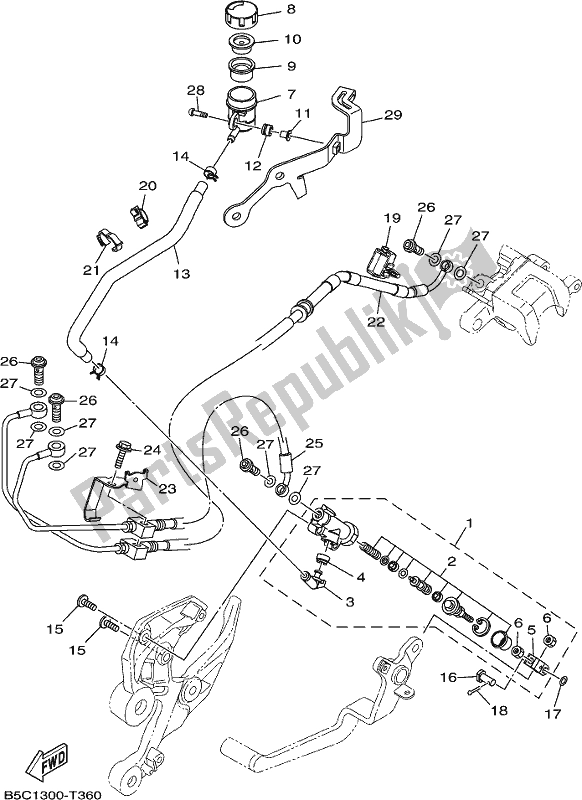 Todas as partes de Cilindro Mestre Traseiro do Yamaha MTT 850D 2019