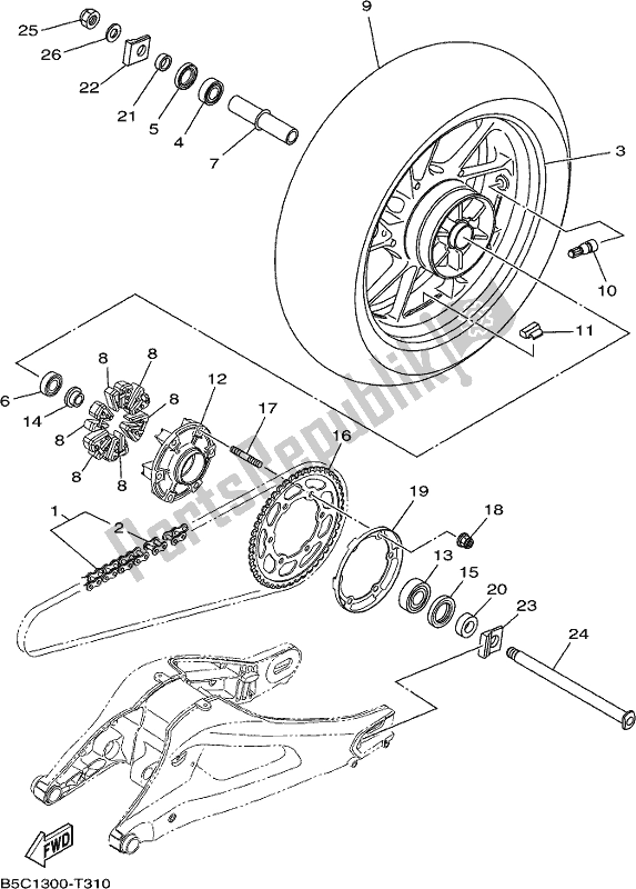 Toutes les pièces pour le Roue Arrière du Yamaha MTT 850D 2019