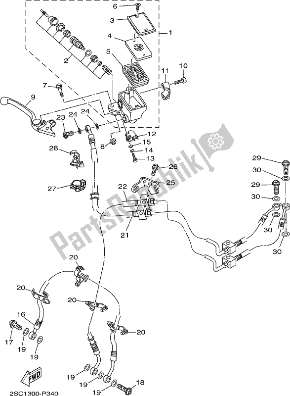 All parts for the Front Master Cylinder of the Yamaha MTT 850P 2019