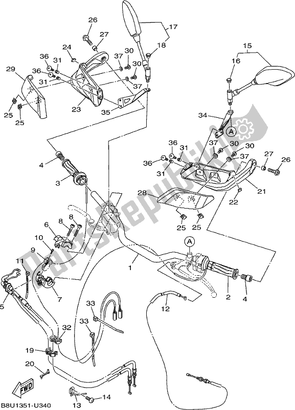 All parts for the Steering Handle & Cable of the Yamaha MTT 850P 2019