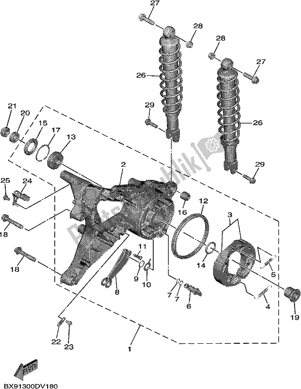 All parts for the Rear Arm & Suspension of the Yamaha MWD 300 2020