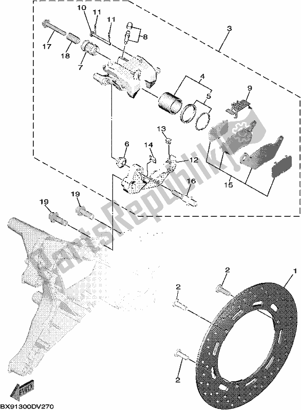 Todas as partes de Pinça De Freio Traseiro do Yamaha MWD 300 2021