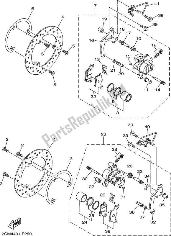 All parts for the Front Brake Caliper of the Yamaha MWS 150-A 2019