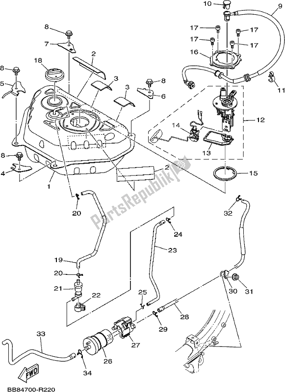 Alle onderdelen voor de Benzinetank van de Yamaha MWS 150A 2019