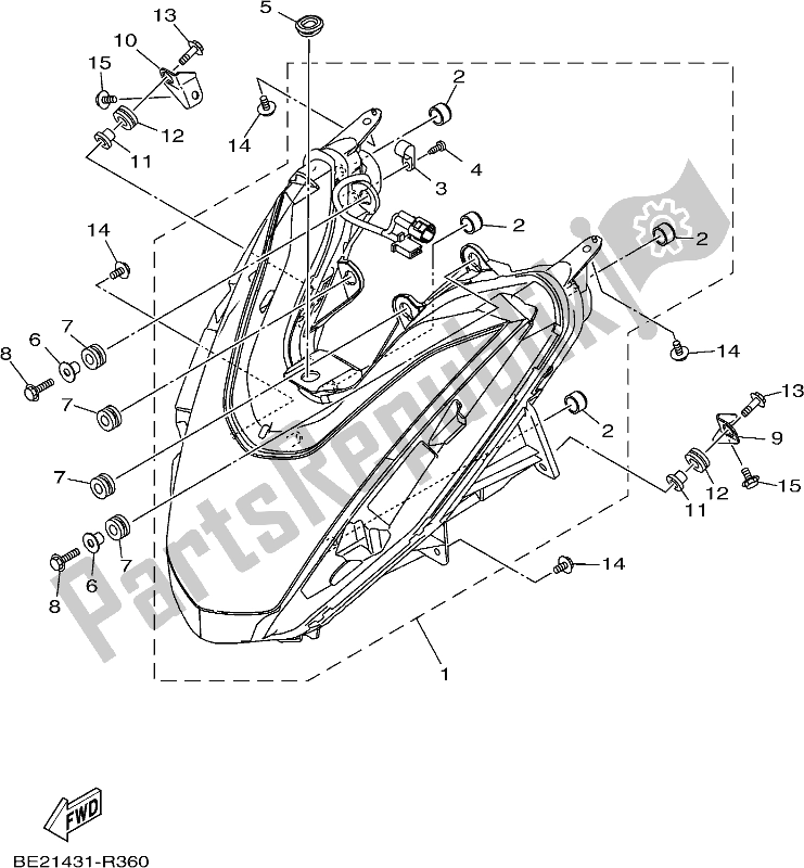 All parts for the Headlight of the Yamaha MWS 150A 2019