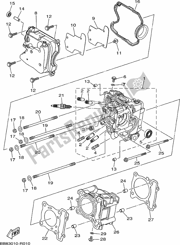 Alle onderdelen voor de Cilinderkop van de Yamaha MWS 150A 2020