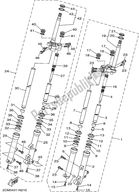 Todas as partes de Garfo Dianteiro do Yamaha MWS 150A 2020