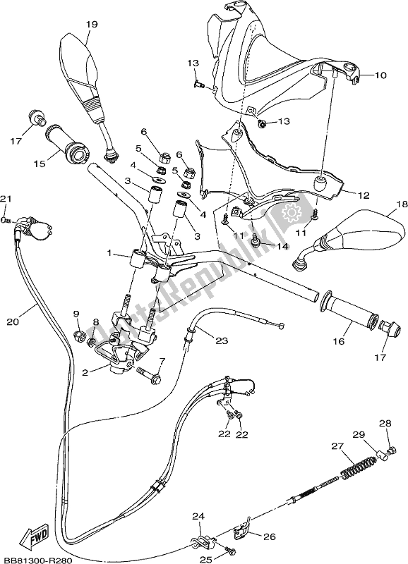 All parts for the Steering Handle & Cable of the Yamaha MWS 150A 2020