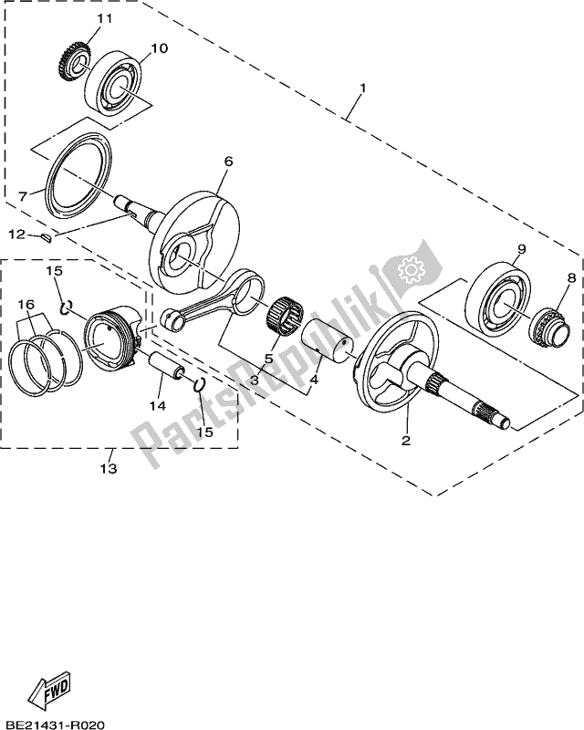 All parts for the Crankshaft & Piston of the Yamaha MWS 150 AJ NZ Only 2018