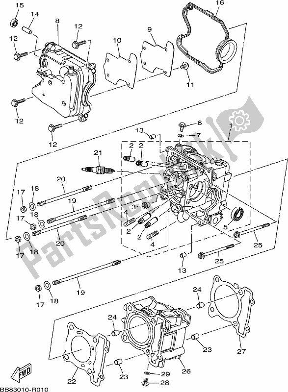 All parts for the Cylinder Head of the Yamaha MWS 150 AJ NZ Only 2018