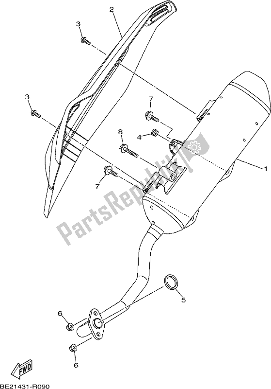 All parts for the Exhaust of the Yamaha MWS 150 AJ NZ Only 2018