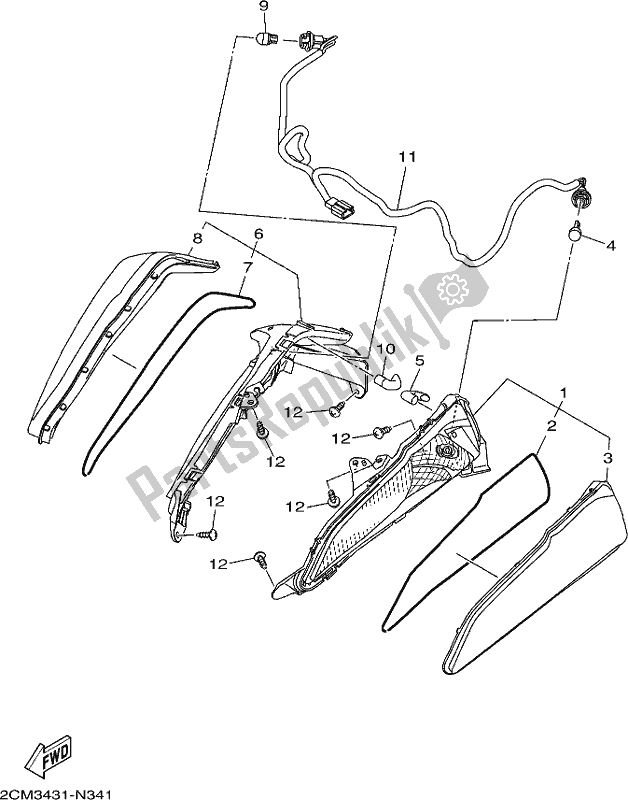 All parts for the Flasher Light of the Yamaha MWS 150 AJ NZ Only 2018