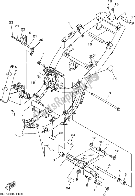 All parts for the Frame of the Yamaha MWS 150 AJ NZ Only 2018