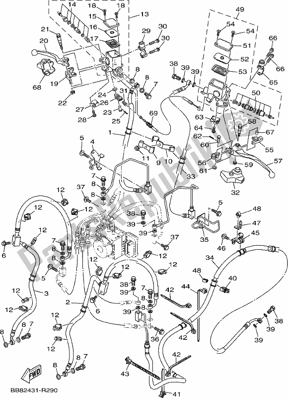 All parts for the Front Master Cylinder of the Yamaha MWS 150 AJ NZ Only 2018