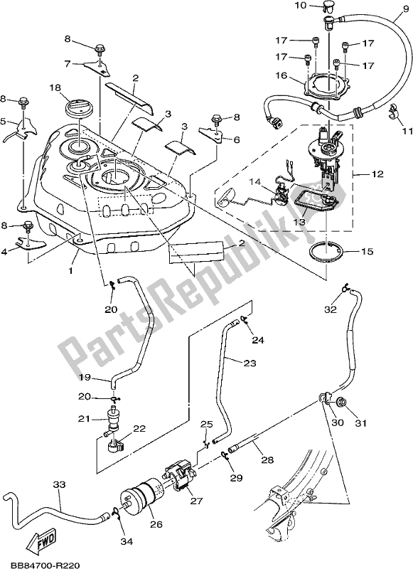 Tutte le parti per il Serbatoio Di Carburante del Yamaha MWS 150 AJ NZ Only 2018