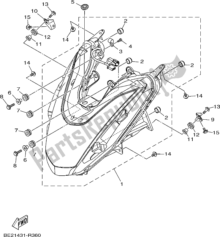 All parts for the Headlight of the Yamaha MWS 150 AJ NZ Only 2018